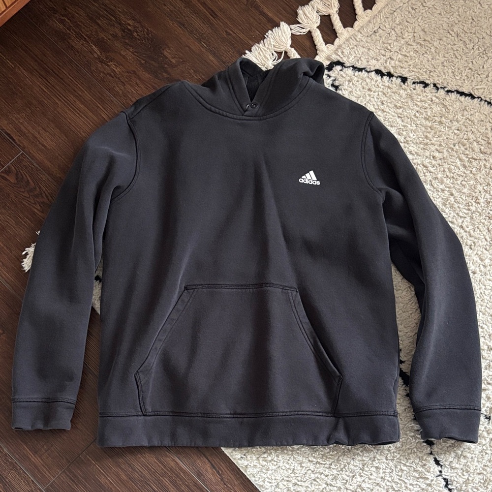 adidas Black Hooded Pullover Sweatshirt with White Logo